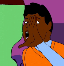 a cartoon of a man covering his face with his hands