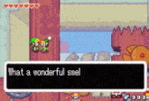 a video game screen says what a wonderful smel