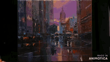a painting of a city street is being made in animotica