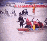 a group of people are in a boat that says tik tok
