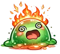 a cartoon drawing of a green frog with flames coming out of its eyes