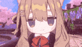 a close up of a cartoon character with long hair and a bow tie