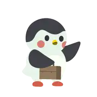 a penguin is holding a brown briefcase in its hands