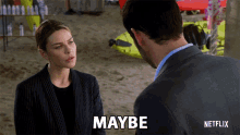 a netflix ad shows a man and a woman talking
