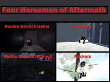 a poster for four horsemen of aftermath shows a double barrel freshie a ghillie snipers and hackers