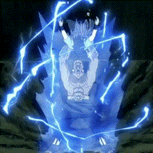 a cartoon character is surrounded by a blue lightning bolt