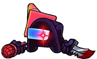 a cartoon character is holding a knife and a folder .