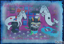 a picture of a girl with a unicorn and a ghost with the words " be a brave girl and eat some fish "