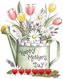 a watering can with flowers and the words happy mother 's day on it