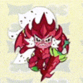 a cartoon drawing of a devil with wings and a sword