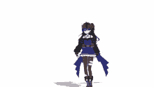 a 3d model of a girl dancing with a blue ribbon around her waist