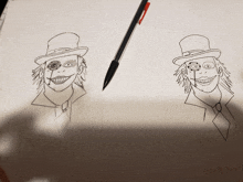 a drawing of a man with a top hat and a pen