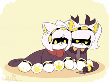 a drawing of a couple of cats with the name hollymata on the bottom