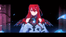 a pixel art drawing of a girl with red hair and wings