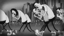 a black and white cartoon shows a group of people looking at their phones