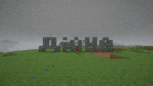 a screenshot of a minecraft game shows a few blocks in the middle of a field