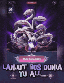 a screenshot of a video game that says ' lanjut bos dunia ' on it