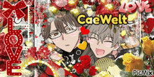 a picture of two anime characters with the words caewelt on the top