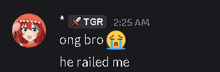 a screenshot of a conversation between ong bro and tgr at 2:25