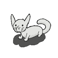 a black and white drawing of a white cat