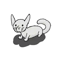 a black and white drawing of a white cat