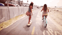 California Girls Longboarding And Biking GIF