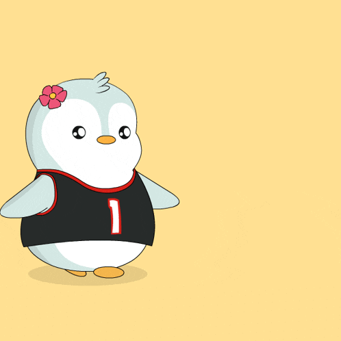 a penguin with a flower in its hair is wearing a number 1 jersey