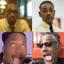 a collage of four men with their tongues out