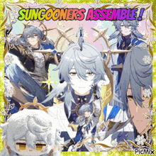 a collage of anime characters with the words sungooners assemble written on top