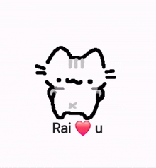 a pixel art drawing of a cat holding a flower with the name rai written below it
