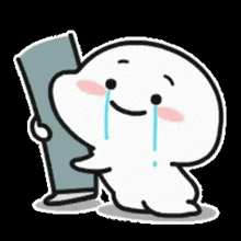 a white cartoon character is crying while holding a piece of paper .