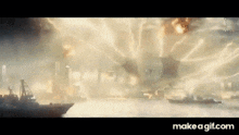 a city is being destroyed by a giant monster in a movie scene .