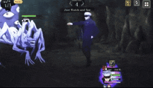 a screenshot of a game that says just watch and see on it