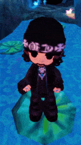 a cartoon character wearing a black hoodie and a headband that says ' kof ' on it