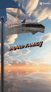 a picture of an airplane with the words brand family written on it