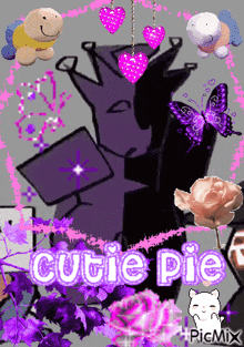 a picture of a cartoon character with the words cutie pie written on it
