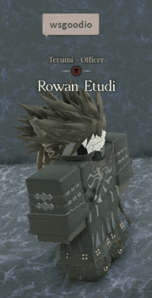 a cartoon character with the name rowan etudi written on it
