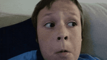 a close up of a person 's face with a surprised look on his face