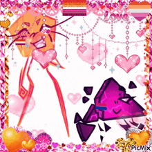 a picture of two cartoon characters with hearts and the word love on the bottom right