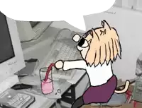 a cartoon drawing of a cat holding a glass of liquid