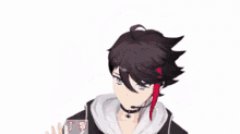 a cartoon character is wearing a black jacket and a white sweater