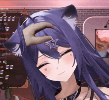 a close up of a girl 's head with a star on it