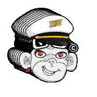 a cartoon of a monkey wearing a captain 's hat that says zhot