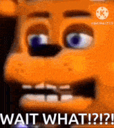 a close up of a cartoon character 's face with the words wait what ! on it .