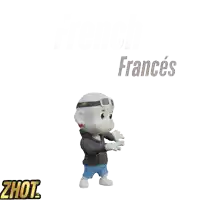 a cartoon character is wearing a zhot shirt and goggles