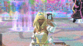 a video game screen shows a girl taking a selfie