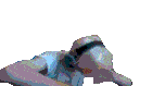 a pixel art drawing of a man covering his face with his hands .
