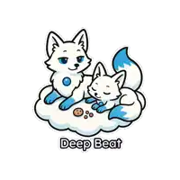 a sticker of two foxes sitting on a cloud with the words deep beat below them