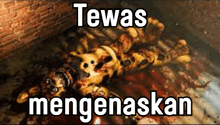 a cartoon character is laying on the ground with the words tewas mengenaskan written on it .