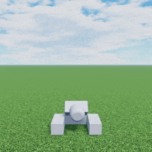 a 3d model of a person standing in a field with a blue sky in the background